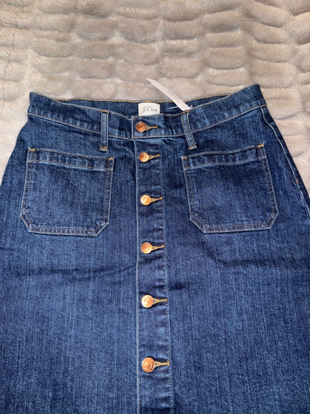 J. Crew High-Rise Dark Blue Denim Pencil Skirt with Front Buttons - Picture 6 of 14